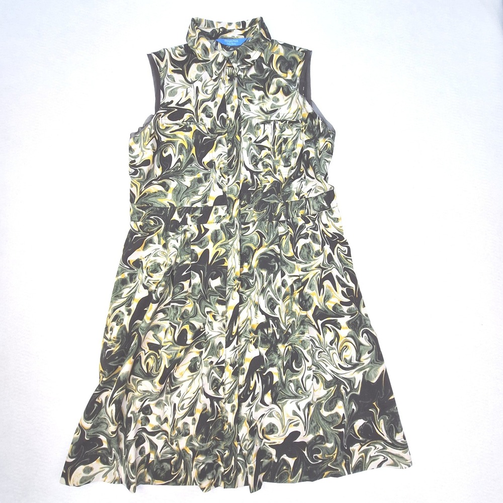 Simply Vera Vera Wang Shirt Dress Womens Large Green Leaf Swirl Print Safari